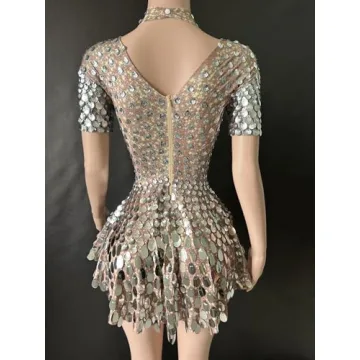 Glamorous Silver Sequins Mini Dress for Night Out