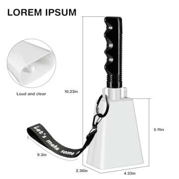 Cowbell Noise Makers with Handle and Wrist Strap – 8 Inch Loud Steel Cheering Cow Bells for Sporti...