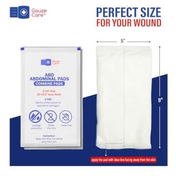 GauzeCare Sterile ABD Combine Pads - 50-Pack, 5 x 9 Inches with Extra Absorbent, Individually Wrappe...