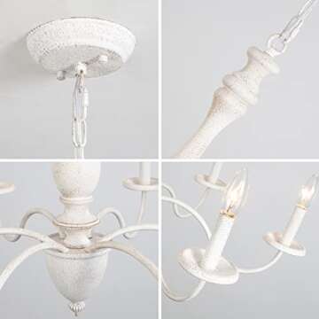 6-Light Chandelier Farmhouse Chandeliers for Dining Room Lighting Fixture, French Country White Chan...