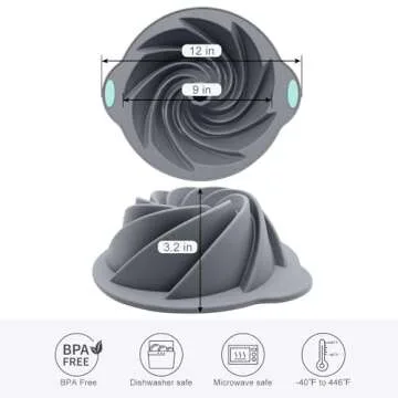 Chicrinum Silicone Bunte Cake Pan, Non-Stick 10-Inch Food Grade Silicone Cake Mold, Silicone Baking Pan with Metal Reinforced Frame More Strength