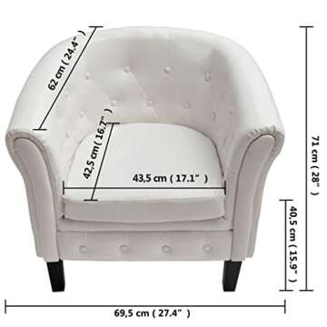 vidaXL Chair, Accent Club Chair, Tub Barrel Chair for Home Living Room Bedroom Office, Modern Scandinavian Style, White Faux Leather