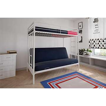 DHP Sammie Twin Over Futon Metal Bunk Bed, Off White