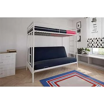 DHP Sammie Twin Over Futon Metal Bunk Bed, Off White