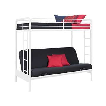 DHP Sammie Twin Over Futon Metal Bunk Bed, Off White