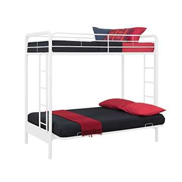 DHP Sammie Twin Over Futon Metal Bunk Bed, Off White