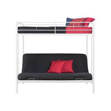 DHP Sammie Twin Over Futon Metal Bunk Bed, Off White