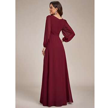 Ever-Pretty Womens Floor Length Long Sleeve Empire Waist A-Line Maxi Bridesmaid Dress Burgundy US14