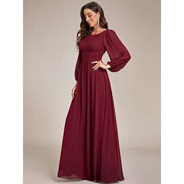 Ever-Pretty Womens Floor Length Long Sleeve Empire Waist A-Line Maxi Bridesmaid Dress Burgundy US14