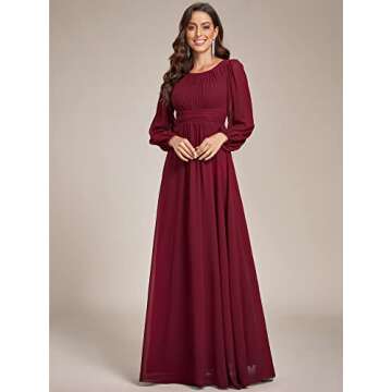 Ever-Pretty Womens Floor Length Long Sleeve Empire Waist A-Line Maxi Bridesmaid Dress Burgundy US14
