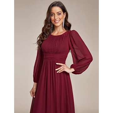 Ever-Pretty Womens Floor Length Long Sleeve Empire Waist A-Line Maxi Bridesmaid Dress Burgundy US14