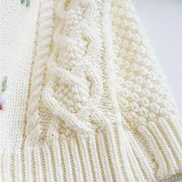 Baby Girls Cable Knit Cardigan Sweater Crewneck Embroider Cardigan Button Warm Jacket Coat for Toddler