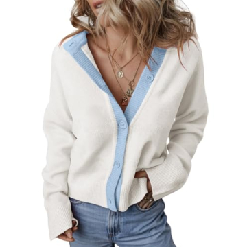 EVALESS Women Cardigan Sweaters 2024 Fall Winter Colorblock Long Sleeve Button Down Ribbed Knit Outf...