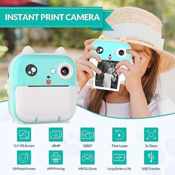 Mafiti Kids Camera Instant Print, Kids Camera Toy with 48MP Photo 1080P Video 32GB Card, Christmas B...