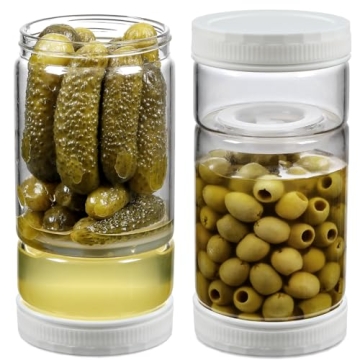 LANDNEOO 2 Pack 36oz Glass Pickle Jar with Strainer Flip - Airtight Olive or Kimchi Container
