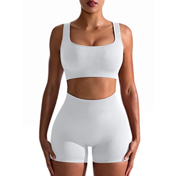 OQQ Women's Seamless Ribbed Workout Set Leggings Sports Bra