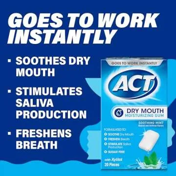 ACT Dry Mouth Moisturizing Gum, 20 Pieces, With Xylitol, Sugar Free Soothing Mint