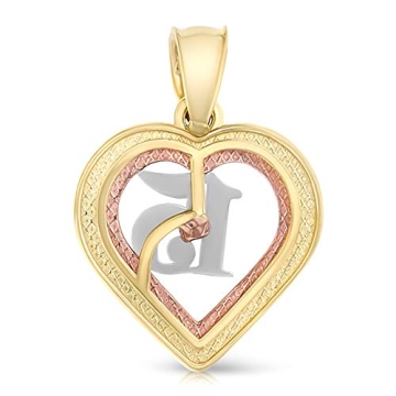 Ioka 14K Tri Color Gold Sweet 15 Heart Pendant Necklace