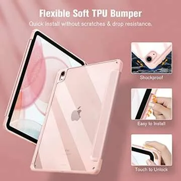 Fintie Hybrid Slim Case for iPad Air 11-inch M2 (2024), iPad Air 5th / 4th Generation (2022/2020) 10.9 Inch -Shockproof Cover with Clear Back Shell & Pencil Holder, Rose Gold