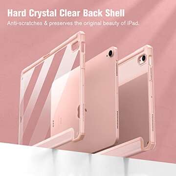 Fintie Hybrid Slim Case for iPad Air 11-inch M2 (2024), iPad Air 5th / 4th Generation (2022/2020) 10.9 Inch -Shockproof Cover with Clear Back Shell & Pencil Holder, Rose Gold