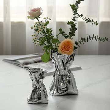 Hand-Blown Clear Glass Vase Unique Paperbag Shape Design Flower Arrangement Vase Tableware Centerpie...