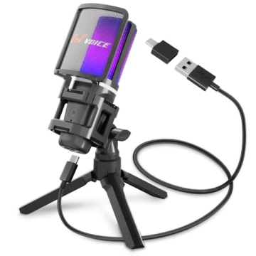 RGB USB Condenser Gaming Microphone for PC Laptop Phone Computer Microphone for Recording Streaming ...