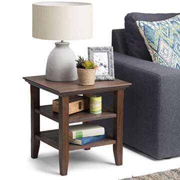 SIMPLIHOME Acadian Solid Wood End Table in Farmhouse Brown