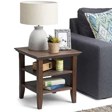 SIMPLIHOME Acadian Solid Wood End Table in Farmhouse Brown