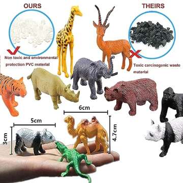 BAIVYLE Safari Animals Figures Toys-53 Piece Mini Realistic Wild Vinyl Plastic Farm Animal Toys Set, Animal Party Favors Zoo Animals Toys for Kids 3-5, Forest Animal Cake Toppers