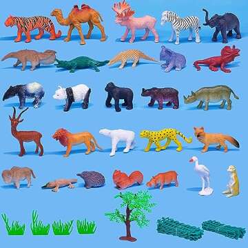 BAIVYLE Safari Animals Figures Toys-53 Piece Mini Realistic Wild Vinyl Plastic Farm Animal Toys Set, Animal Party Favors Zoo Animals Toys for Kids 3-5, Forest Animal Cake Toppers