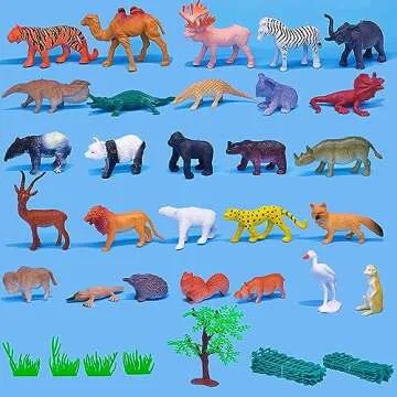 BAIVYLE Safari Animals Figures Toys-53 Piece Mini Realistic Wild Vinyl Plastic Farm Animal Toys Set, Animal Party Favors Zoo Animals Toys for Kids 3-5, Forest Animal Cake Toppers