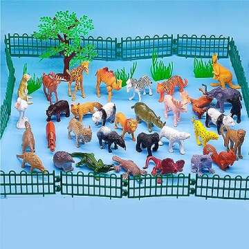 BAIVYLE Safari Animals Figures Toys-53 Piece Mini Realistic Wild Vinyl Plastic Farm Animal Toys Set, Animal Party Favors Zoo Animals Toys for Kids 3-5, Forest Animal Cake Toppers