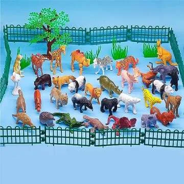 BAIVYLE Safari Animals Figures Toys-53 Piece Mini Realistic Wild Vinyl Plastic Farm Animal Toys Set, Animal Party Favors Zoo Animals Toys for Kids 3-5, Forest Animal Cake Toppers