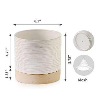 Nihow Ceramic Plant Pot: 6 Inch Planter with Drainage Hole & Saucer for Indoor & Outdoor Plants - Cy...