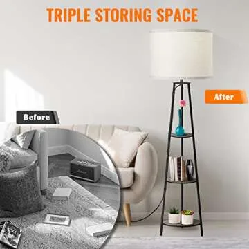 Floor Lamp, 3-Tier Round Corner Shelf Floor Lamp with 3 Dimmable Levels - Simple Standing Lamp with ...
