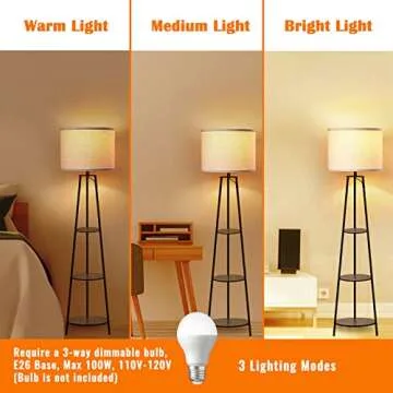3-Tier Shelf Floor Lamp with Dimmable Brightness