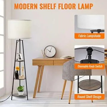 3-Tier Shelf Floor Lamp with Dimmable Brightness