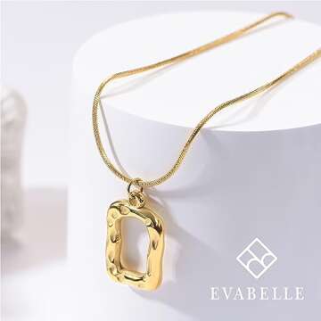 Evabelle Gold Layered Necklace for Women Trendy Jewelry 14K Real Gold Plated Chunky Chain Stackable Necklaces Dainty Choker Necklaces Rectangle Square Necklace (Gold Square)