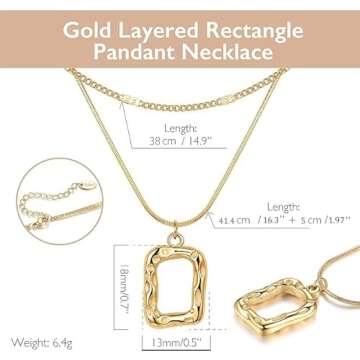 Evabelle Gold Layered Necklace for Women Trendy Jewelry 14K Real Gold Plated Chunky Chain Stackable Necklaces Dainty Choker Necklaces Rectangle Square Necklace (Gold Square)