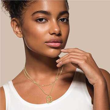 Evabelle Gold Layered Necklace for Women Trendy Jewelry 14K Real Gold Plated Chunky Chain Stackable Necklaces Dainty Choker Necklaces Rectangle Square Necklace (Gold Square)