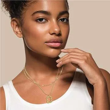 Evabelle Gold Layered Necklace for Women Trendy Jewelry 14K Real Gold Plated Chunky Chain Stackable Necklaces Dainty Choker Necklaces Rectangle Square Necklace (Gold Square)