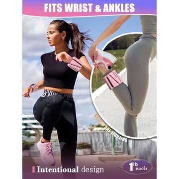 BECOJADDE Wrist Ankle Weights Adjustable Training Intensity for Strength Training Walking Running Yoga Pilates Jogging for Women Men Set of 2 (2lb Each), Pink