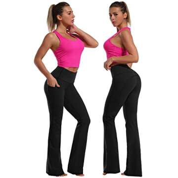 BUBBLELIME 29"/31"/33"/35" 4 Styles Women's Bootcut Yoga Pants Tummy Control - Side Pockets_Black M_...