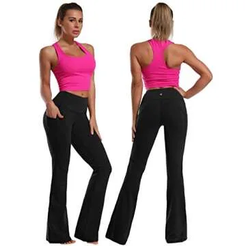 BUBBLELIME 29"/31"/33"/35" 4 Styles Women's Bootcut Yoga Pants Tummy Control - Side Pockets_Black M_29" Inseam