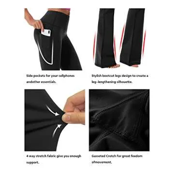 BUBBLELIME 29"/31"/33"/35" 4 Styles Women's Bootcut Yoga Pants Tummy Control - Side Pockets_Black M_29" Inseam