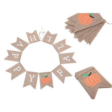 WAOUH Happy Fall Pumpkin Burlap Banner - Autumn Garland for Rustic Photo Prop, Home Decoration for Halloween - Thanksgiving Sign, Family Party Decoration Preferred (Happy Fall)