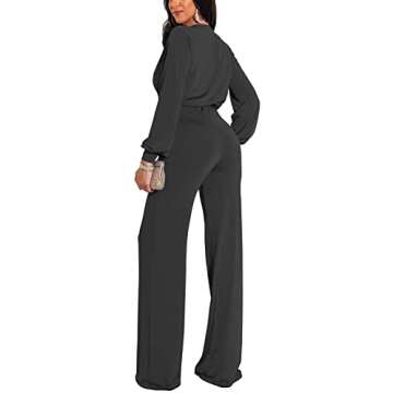 shengfan Black Formal Dressy Jumpsuits for Women Evening Sexy Deep V Neck Plus Size Long Wide Leg Pa...