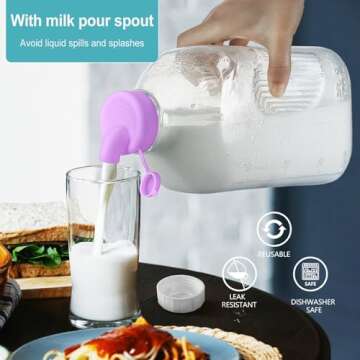 2 Pack 64 Oz Heavy Duty Glass Milk Bottle with Dispenser Cap and Reusable Airtight SCREW LID, 2 Qt G...