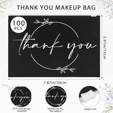 Ireer 100 Pcs Thank You Gift Makeup Bags - Cosmetic Bag with Zipper