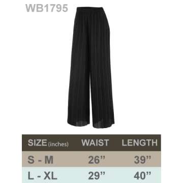 Lock and Love LL WB1795 Womens Casual High Waisted Pleated Wide Leg Palazzo Pants Trousers with Elastic Waist Band S Black